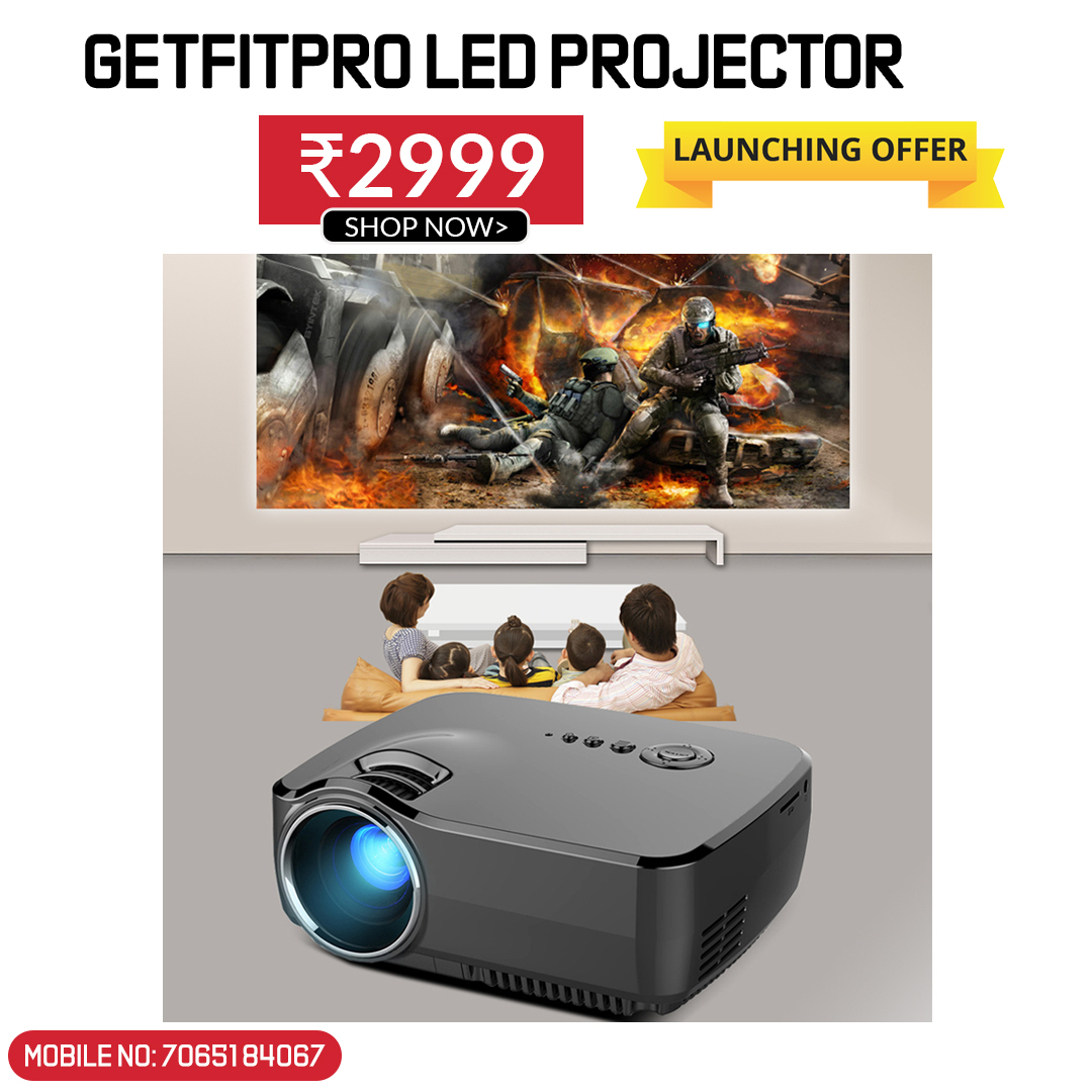 Full HD 1280 x 720 Home Theatre Projector 2800 Lumens with Built in Speaker, HDMI, VGA, USB, AV in, mSD Slot, AUX Out, 1080p Support and Remote Control
